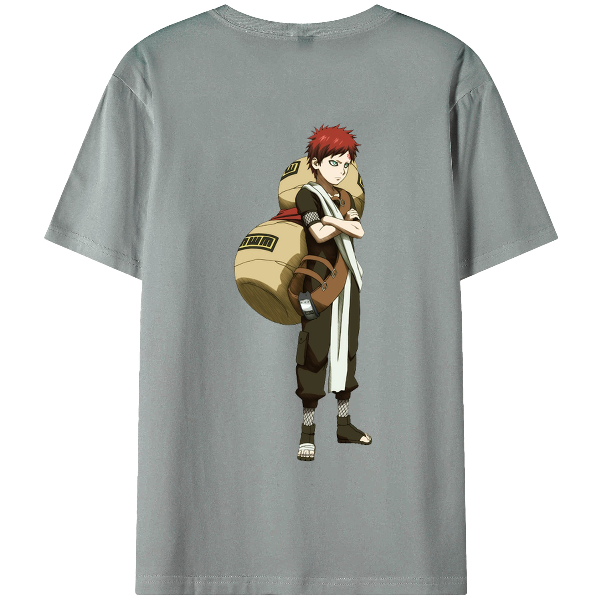（画像用） NARUTO -ナルト- ガアラ Gaara 綿100％ メンズ半袖Tシャツ（バックプリント） 通気性